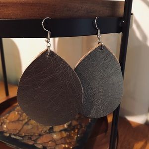 Faux leather bronze chunky tear drop earrings